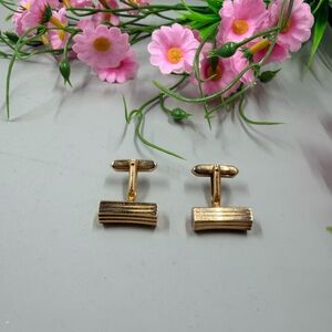 Vintage Minimalist Textured Bar Gold Cufflinks